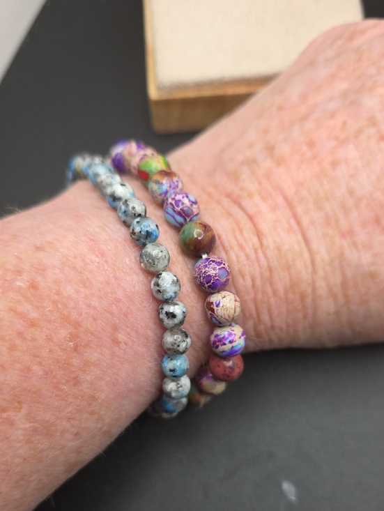 Jewelry - Multicolor and Blue Beaded Stretch Bracelets - Set of 2 (2384)